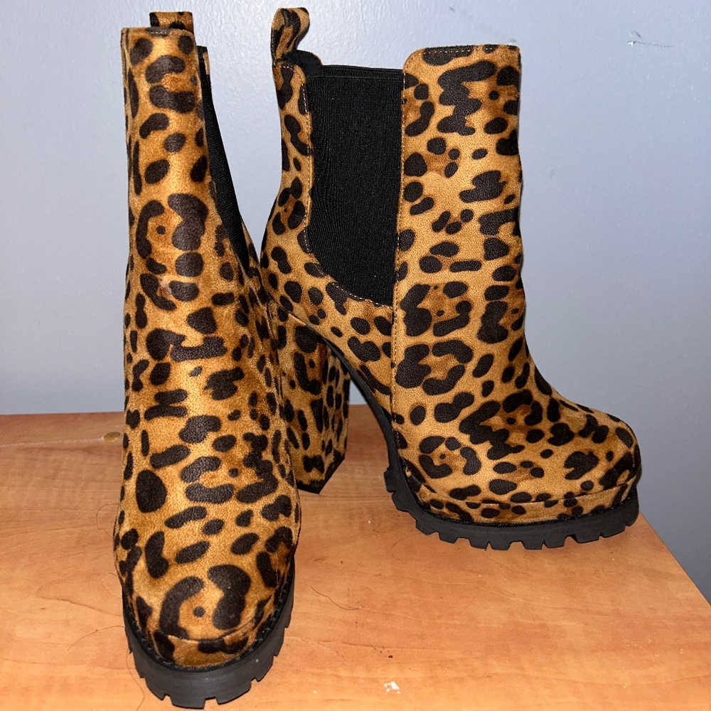 Cheetah print booties